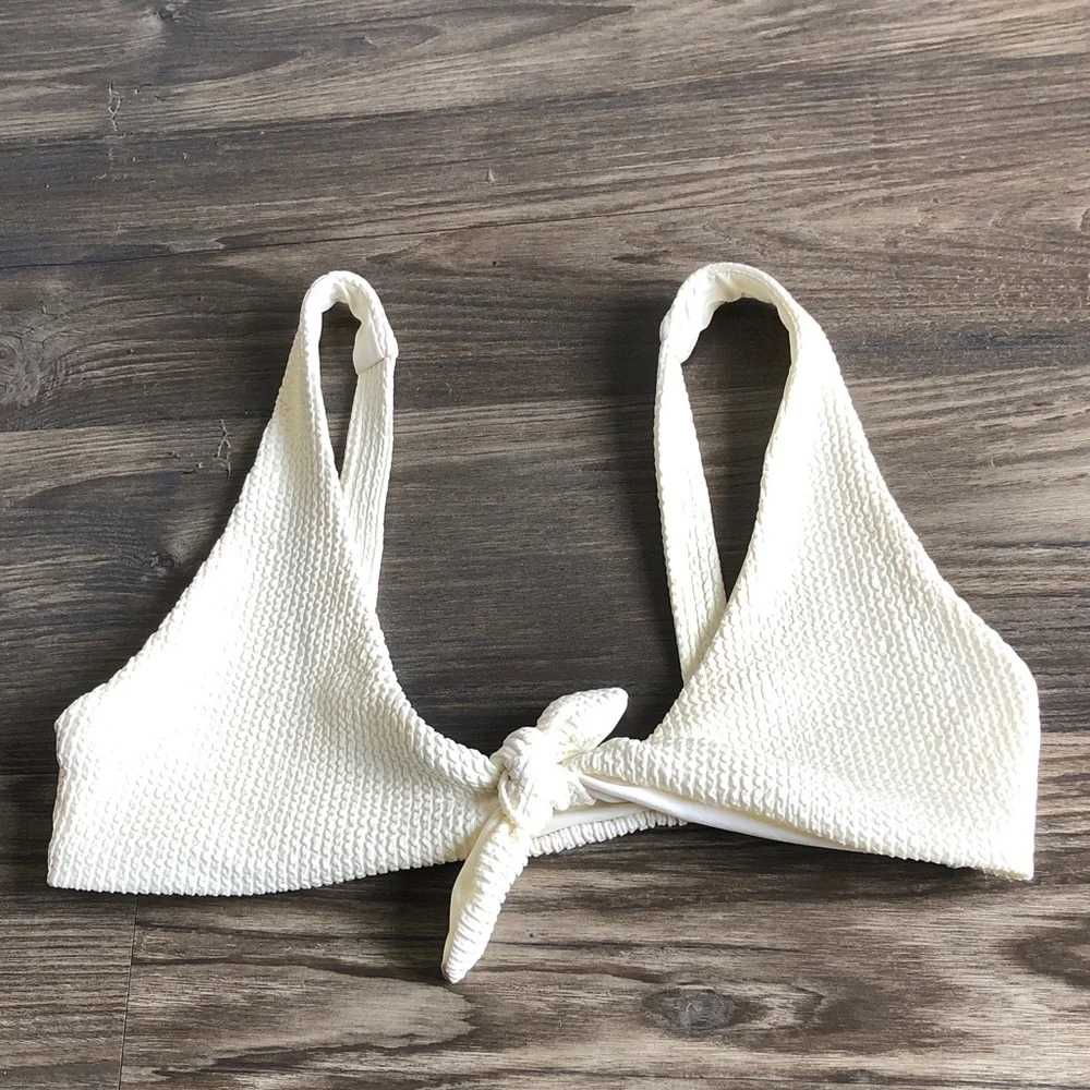 Monday Swimwear Portugal Tie Bikini Top Ivory Crinkle P XS 0 2